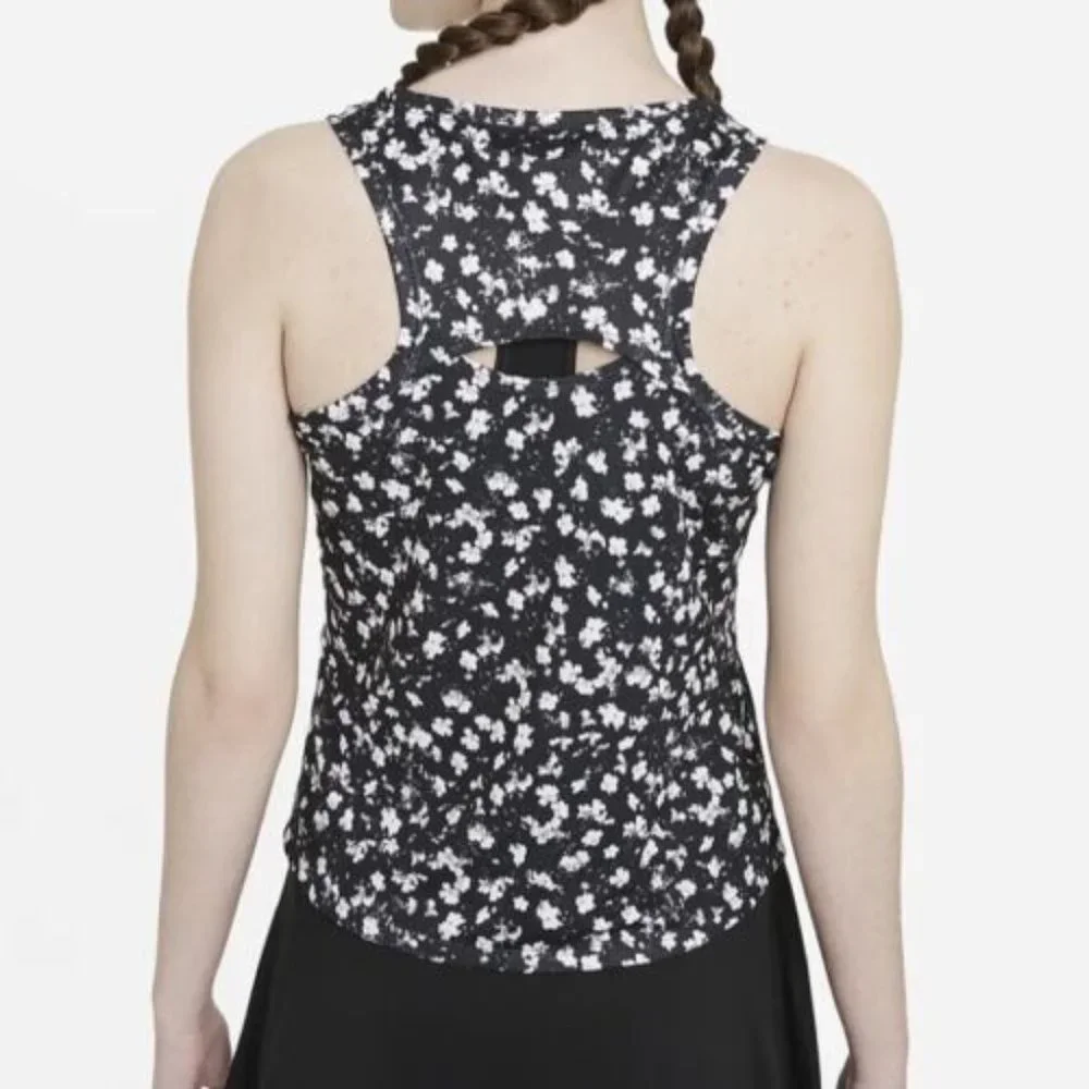 Nike Court Dri-FIT Black White Floral Printed Victory Tank Top